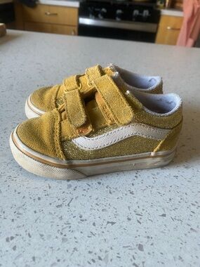 Kids Yellow Velcro Suede Skate Shoes